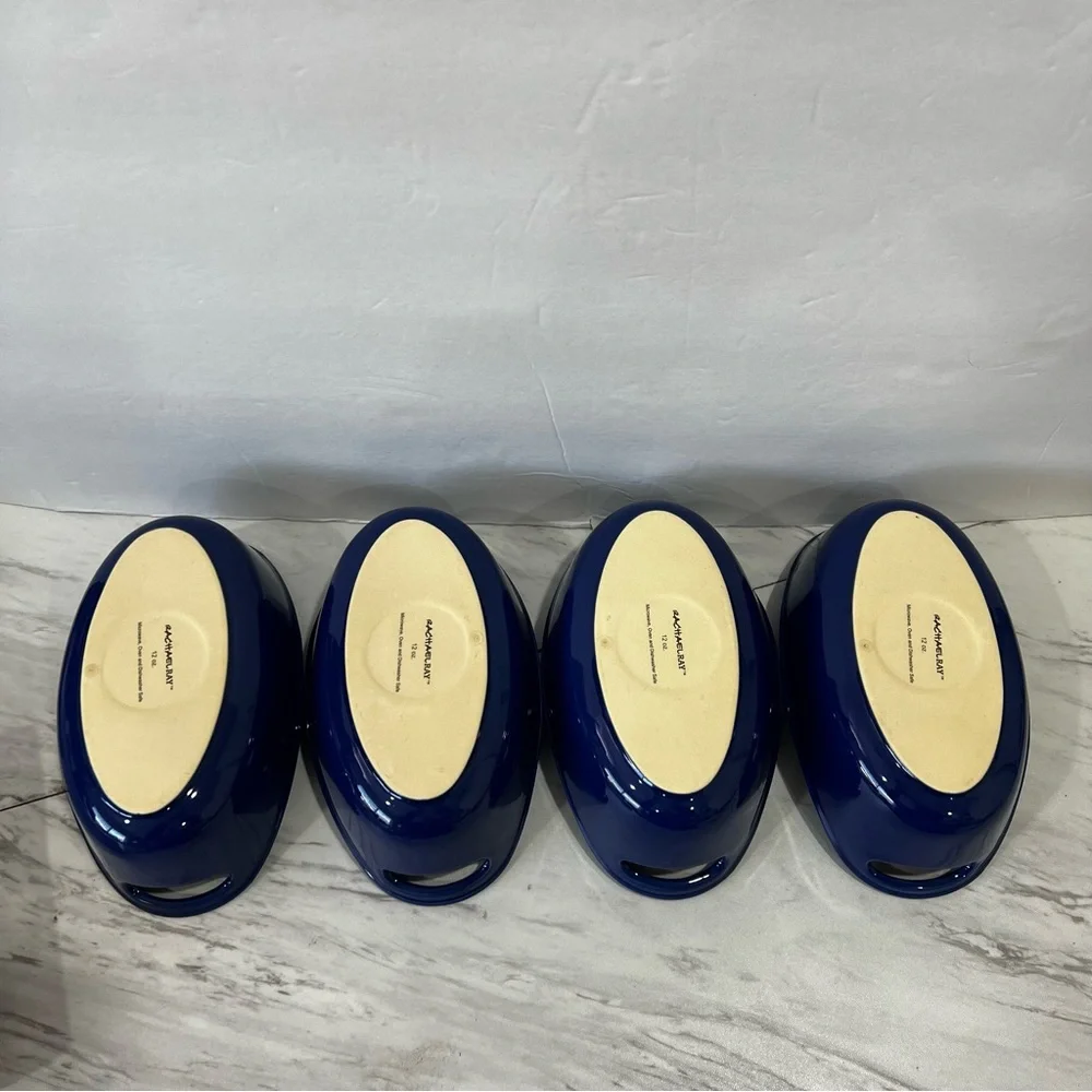 Rachael Ray Stoneware 12 oz. Blue Baking Dish Set of Four Ceramic